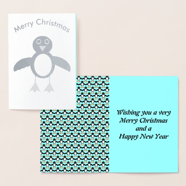 Dorée Carte en feuille métallisée au pingouin mignon (Affichage)