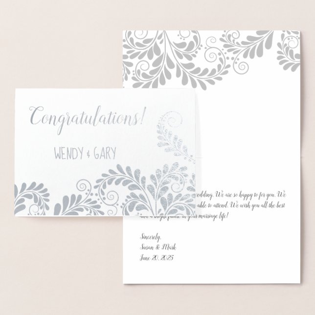Dorée Carte Félicitations Mariage Floral Pattern Foil (Affichage)