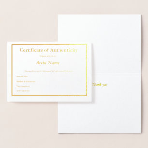 Dorée Carte Foil Certificat d'authenticité