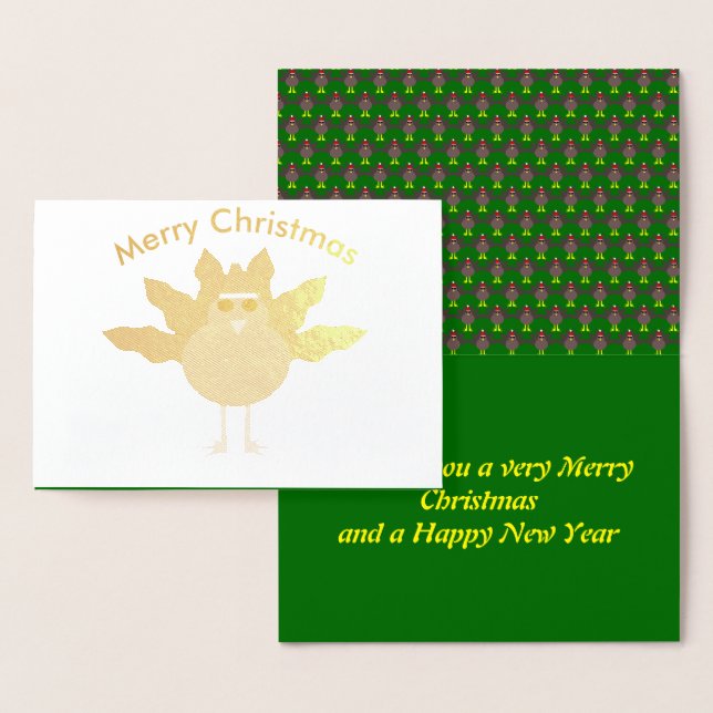Dorée Carte Foil de la Turquie Noël mignonne (Affichage)