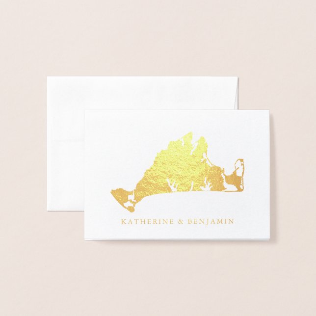Dorée Carte Foil du vignoble Marthas détaillé | MARIAGE (Devant avec enveloppe)