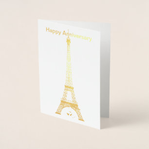 Dorée Carte Foil Tour Eiffel Paris Joyeux Anniversaire