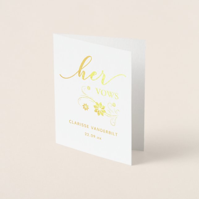 Dorée Carte Foil Vows de son Mariage personnalisée (Devant)