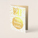 Dorée Carte Gold 21st Birthday personnalisée<br><div class="desc">Carte d'or personnalisée de 21e anniversaire avec nom et confetti d'or design.</div>