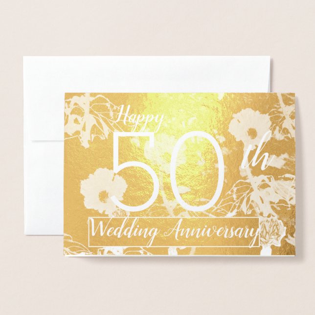 Dorée Carte Gold Foil "Happy 50th Mariage Anniversary" (Devant avec enveloppe)