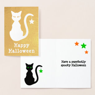 Dorée Carte Halloween Foil Chat Noir