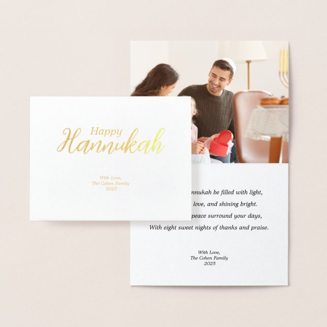 Dorée Carte Hanoukka Famille Photo Vacances Bénédiction  (Affichage)