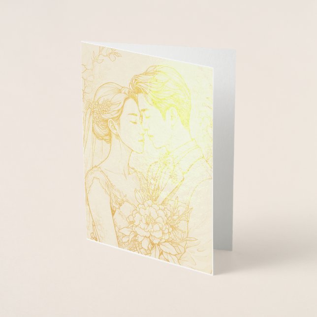 Dorée Carte Mariage Foil personnalisée (Devant)