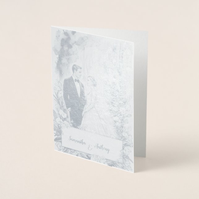 Dorée Carte Mariage Foil personnalisée (Devant)
