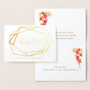 Dorée Carte Mariage VÉRITABLE Gold Foil & Flower MERCI