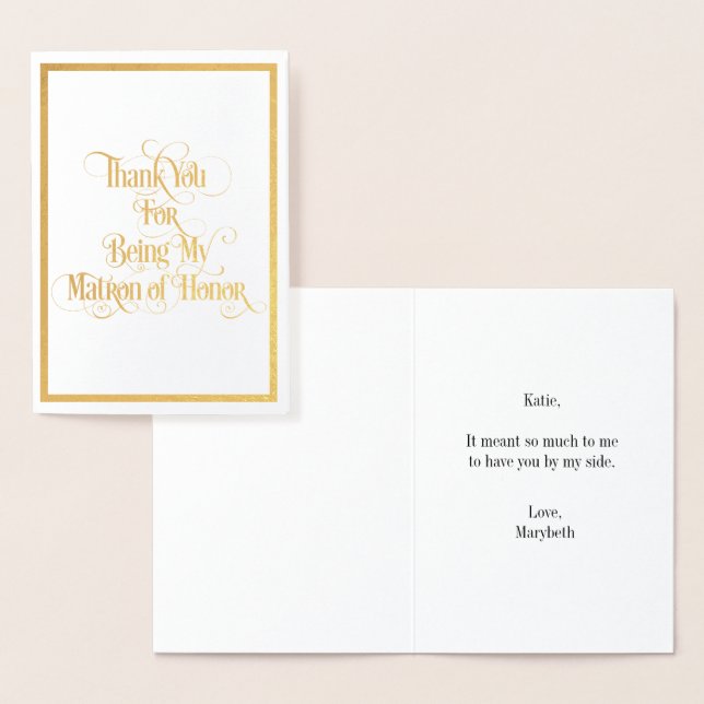 Dorée Carte Matron Of Honor Merci Gold Foil (Affichage)