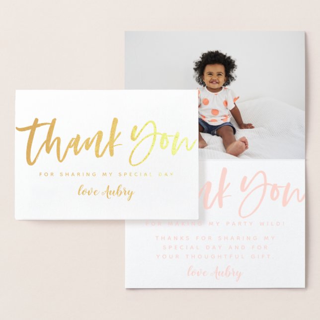 Dorée Carte photo anniversaire remerciement feuille méta (Affichage)