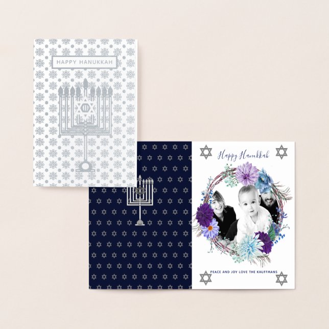 Dorée CARTE PHOTO Hanoukka BLEU EN ARGENT - Fleurs flora (Affichage)