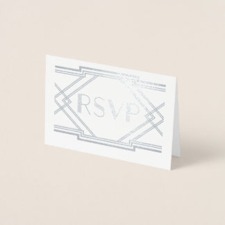 Dorée Carte RSVP Mariage Art Déco Foil Argent
