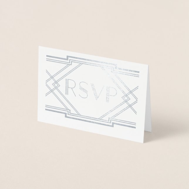 Dorée Carte RSVP Mariage Art Déco Foil Argent (Devant)