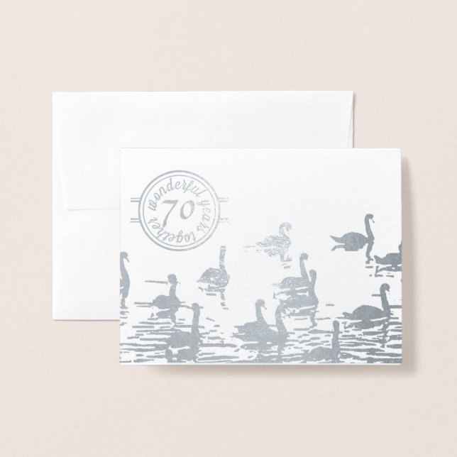 Dorée Carte Swan 70e anniversaire de mariage en platine (Devant avec enveloppe)