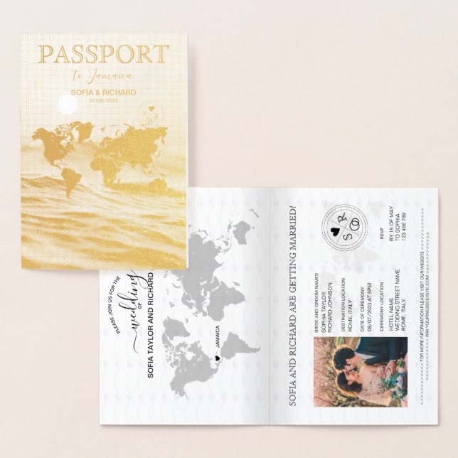 Dorée Destination mariage Passport Carte du monde JAMAIC (Affichage)
