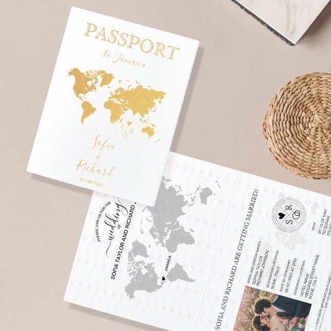 Dorée Destination mariage Passport Carte du monde JAMAIC (Créateur téléchargé)