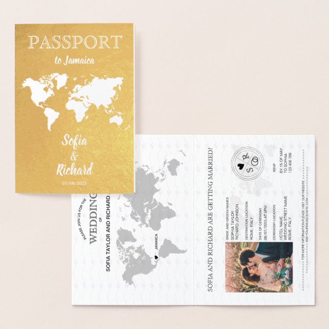Dorée Destination mariage Passport Carte du monde JAMAIC (Affichage)