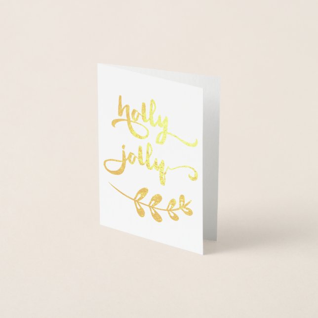 Dorée Feuille d'or Holly Jolly Carte pour notes de Noël (Devant)