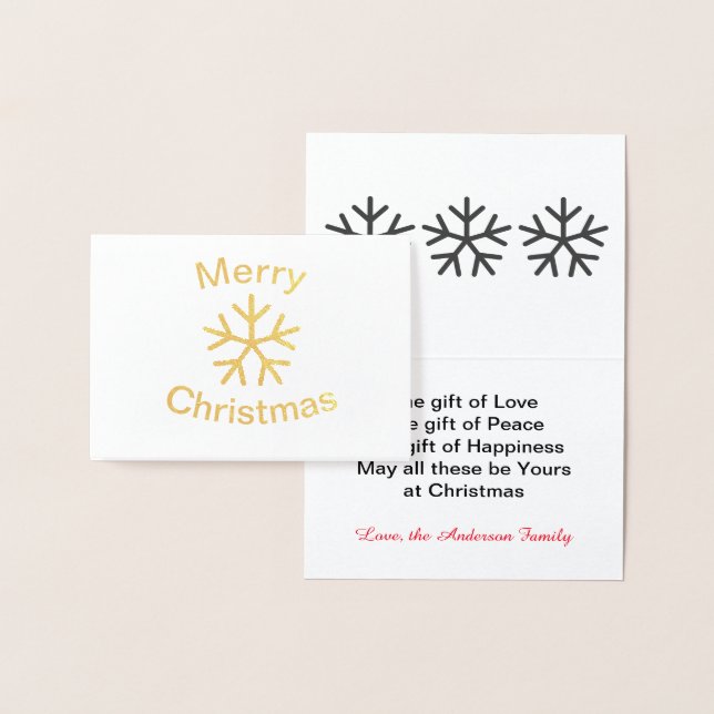 Dorée Foil Joyeux Flocon de Noël - Carte pliée 3x5 (Affichage)