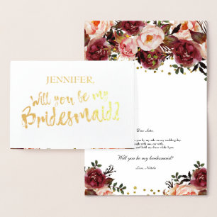 Dorée Gold Foil Floral Serez-Vous Ma Carte De Femme D'Ac