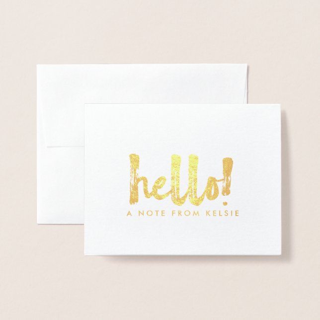 Dorée Gold Foil Hello carte de note personnalisée (Devant avec enveloppe)
