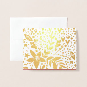 Dorée Gold Foil Jolie Festive Flowers Carte de Noël