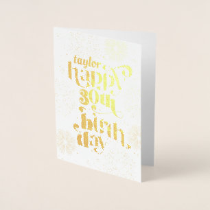 Dorée Gold Happy 30th Birthday avec nom carte de voeux