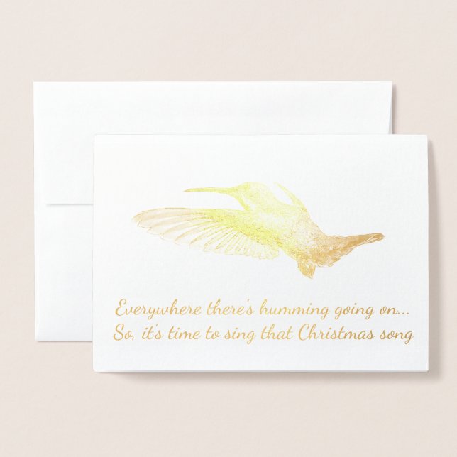 Dorée HAMbWG - Carte en feuille d'or - Oiseau-mouche (Devant avec enveloppe)