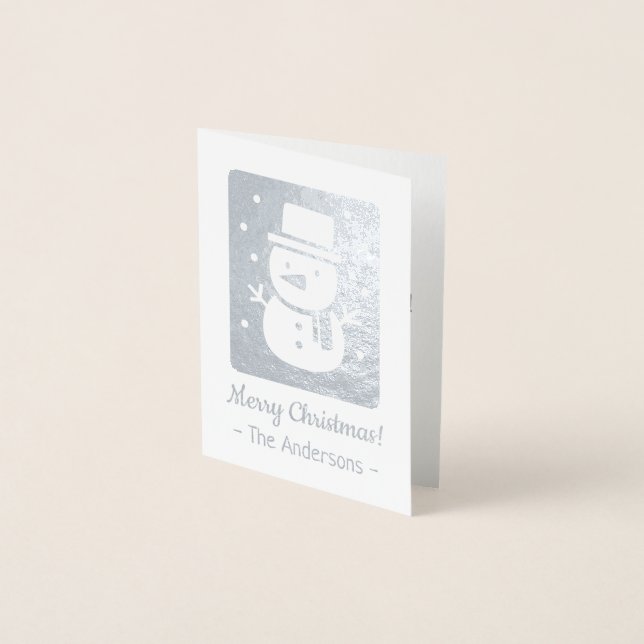 Dorée Jolie carte de Noël en papier d'argent avec bonhom (Devant)