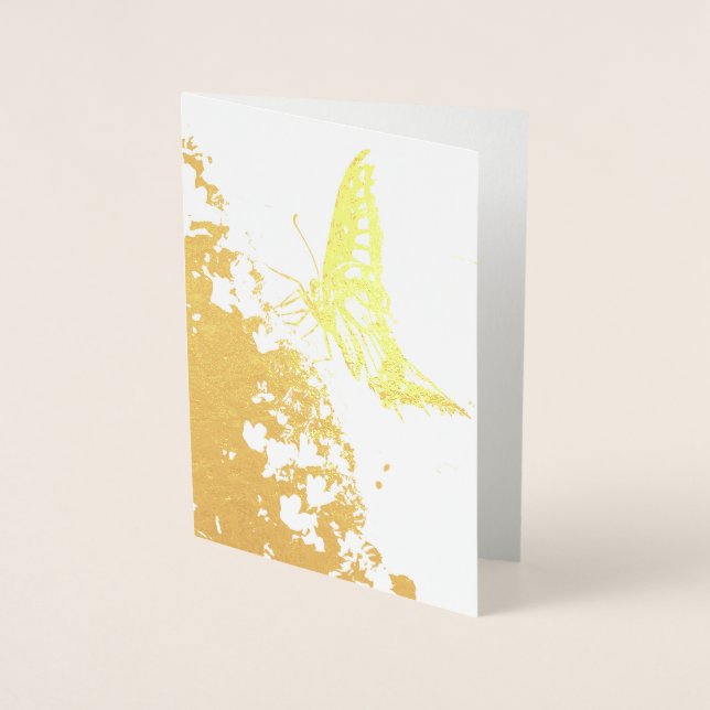Dorée jolie carte en feuille d'or papillon (Devant)