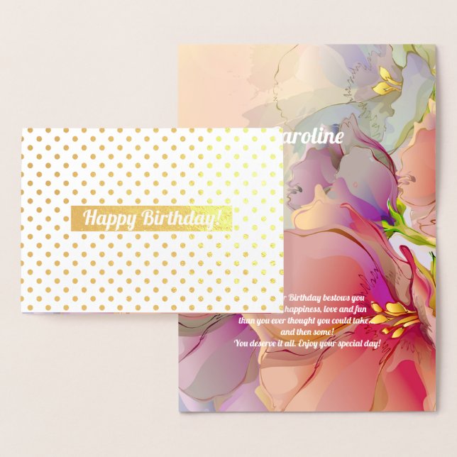 Dorée Joyeux anniversaire. Carte Foil Floral de luxe Wat (Affichage)