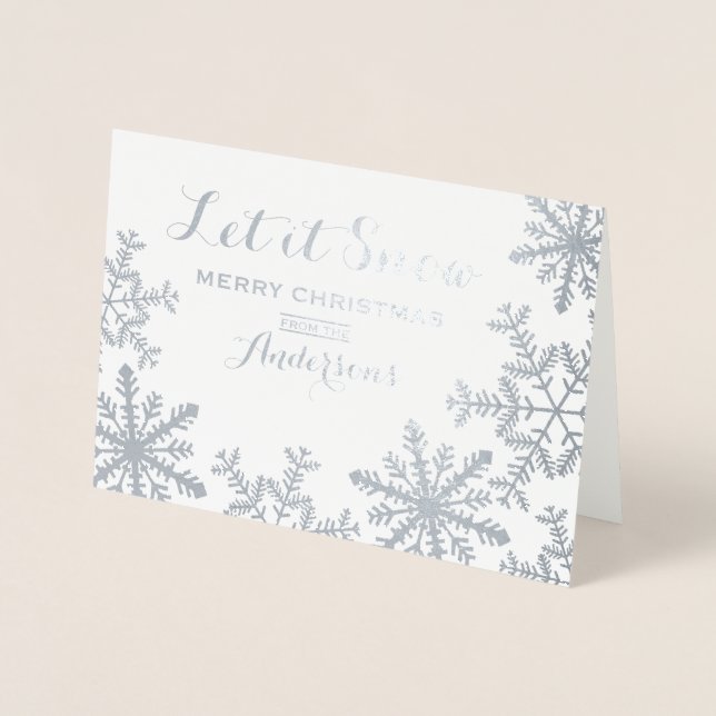Dorée Laisser neiger Silver Foil Snowflakes Carte de Noë (Devant)