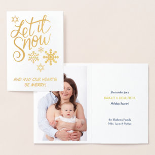 Dorée Laisser Snowflake Photo Gold Foil Carte de Noël
