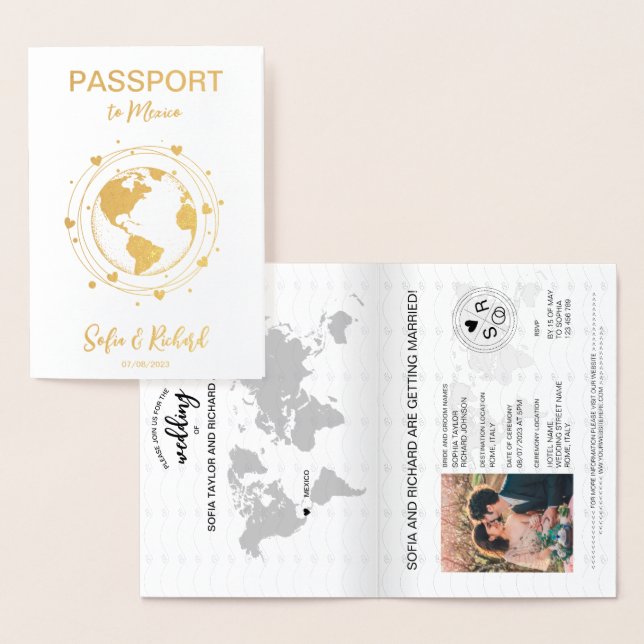 Dorée Mariage Destination Passport Gold Carte du monde C (Affichage)