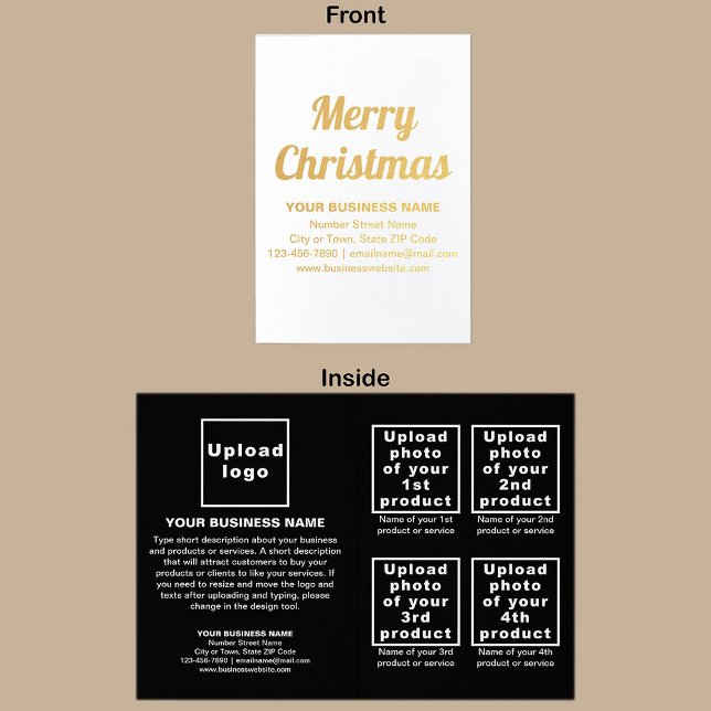 Dorée Marque Black Business sur la carte Foil de Noël (Black business brand with products or services on Christmas folded foil card.)