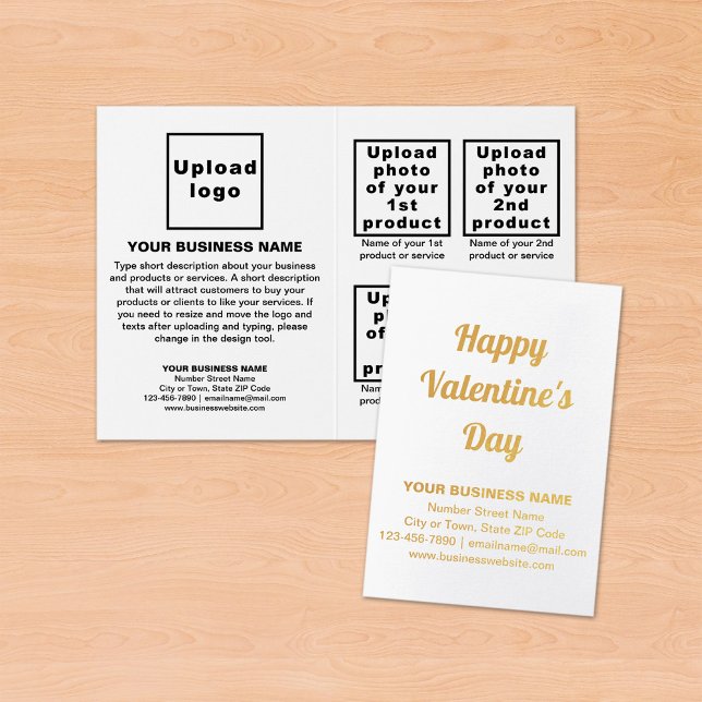 Dorée Marque blanche d'affaires sur la carte Valentine F (Business brand with products on Valentine folded foil card on table.)