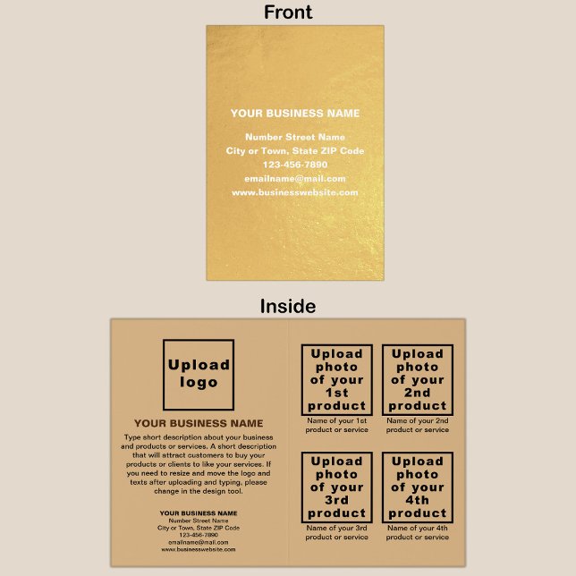 Dorée Marque commerciale couleur Brown claire sur carte  (Your business brand on card with gold foil background. Brown background inside.)