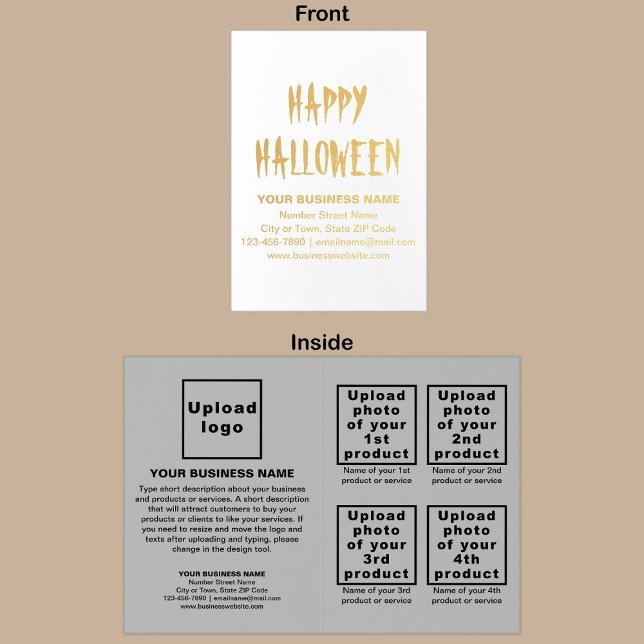 Dorée Marque commerciale gris sur la carte à huile d'Hal (Gray business brand with products or services on Halloween folded foil card.)
