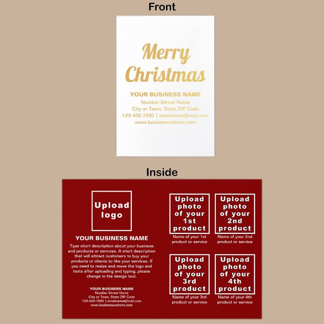 Dorée Marque rouge d'affaires sur la carte Foil de Noël (Red business brand with products or services on Christmas folded foil card.)