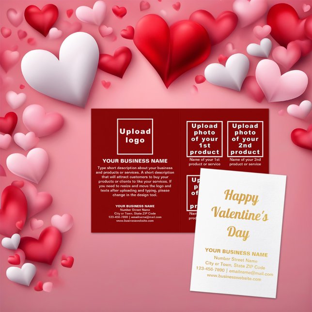 Dorée Marque rouge d'affaires sur la carte Valentine Foi (Red business brand with products on Valentine folded foil card.)