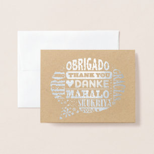 Dorée Merci dans de nombreuses langues Foil Carte de voe