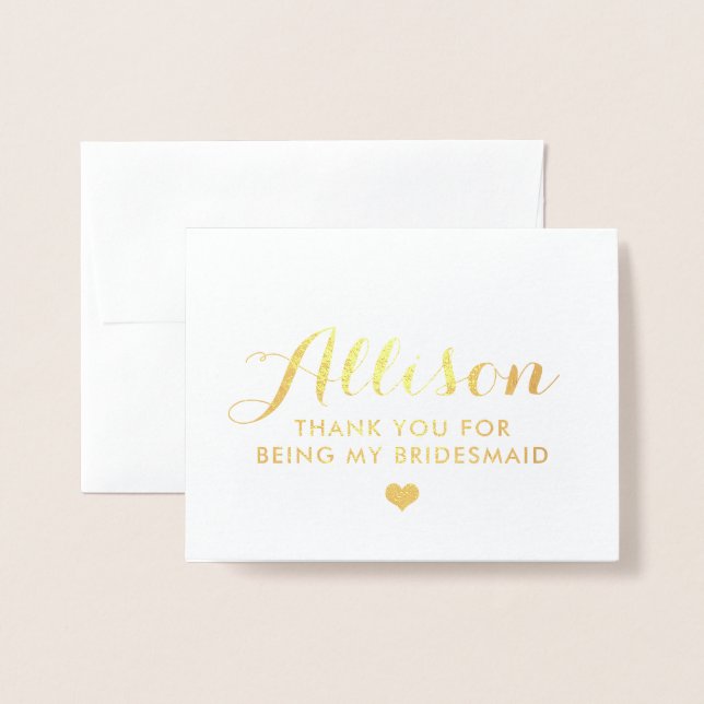 Dorée Merci de l'aide d'État Gold Foil | Carte Bridesmai (Devant avec enveloppe)