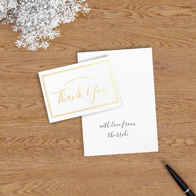 Dorée Mini carte à huile de Merci de Fête des mariées en (Perfect foil thank you card to thank your guests for attending your bridal shower)