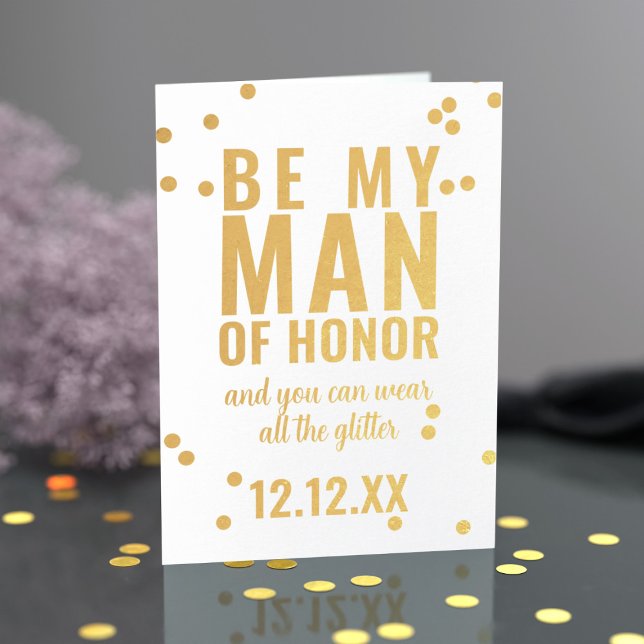 Dorée Modern Be My Man of Honor Proposition Carte de vig (Perfect proposal card for your Man of Honor. Just add your message)