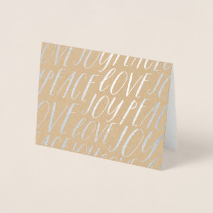 Dorée Peace Love Joy Silver Foil Carte de voeux de Noël