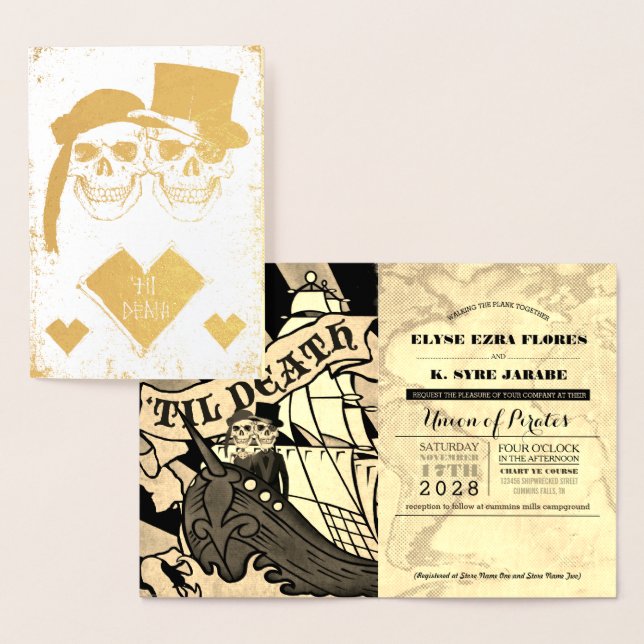 Dorée Pirate Mariage Gold Foil Passeport Carte Foil (Affichage)