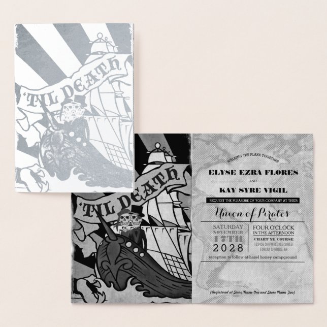 Dorée Pirate Mariage Silver Foil Passeport Carte Foil (Affichage)