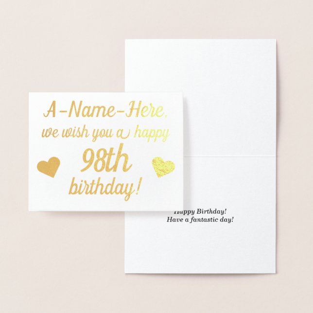 Dorée Plain Gold Foil 98e carte de voeux d'anniversaire (Affichage)